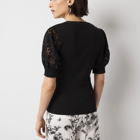 NWOT WHBM Eyelet Puff Sleeve Henley Top - Picture 2 of 6